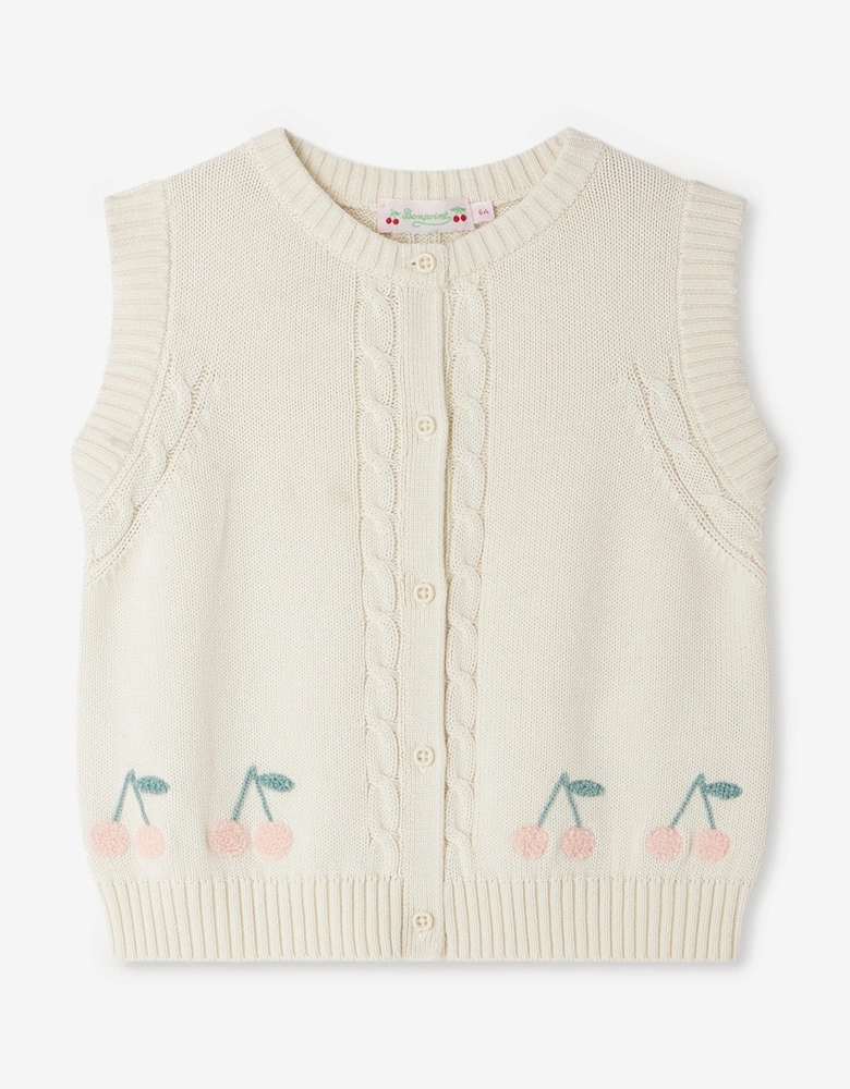 Girls Erini Sleeveless Cardigan in Ivory