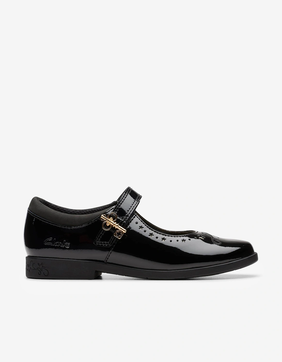 Clarks Girls Black  Patent Leather Lock Magic Shoes  (Standard Fit) - Size Eu 25.5 UK 8 Kids