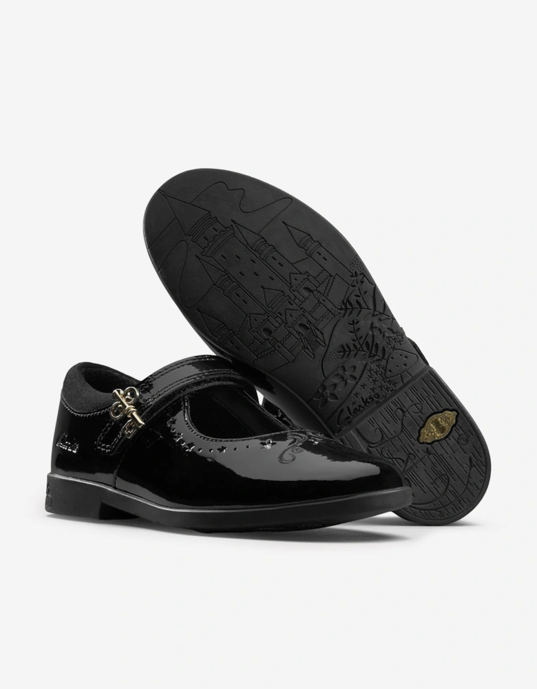 Girls Patent Leather Lock Magic Shoes in Black