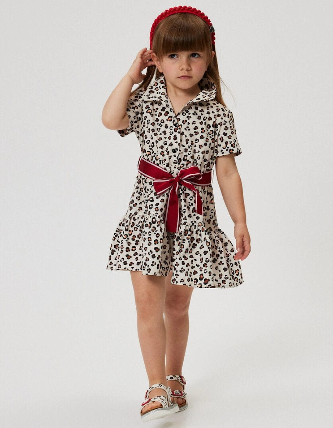 Girls Leopard Shirt Dress in Beige
