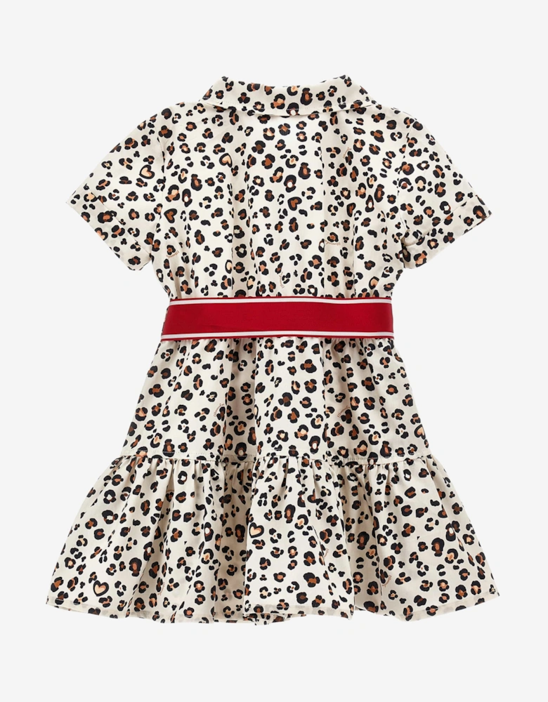 Girls Leopard Shirt Dress in Beige