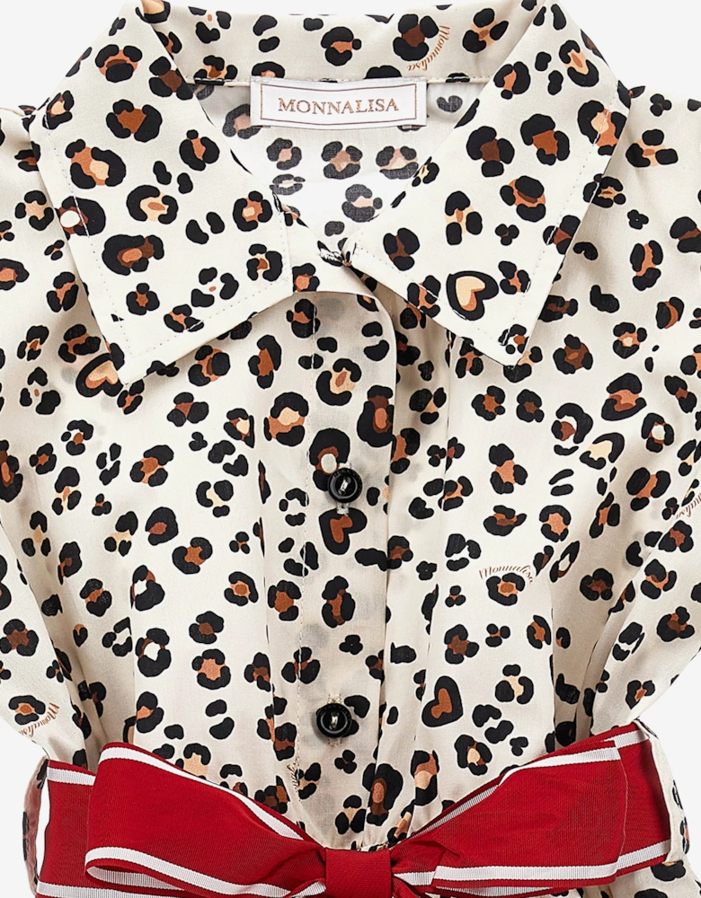 Girls Leopard Shirt Dress in Beige