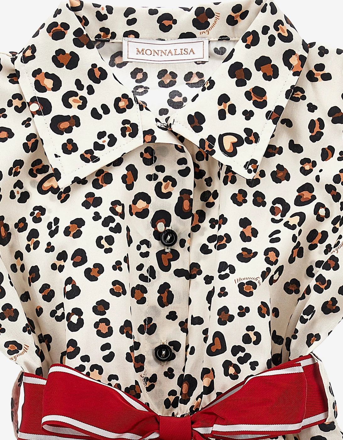 Girls Leopard Shirt Dress in Beige