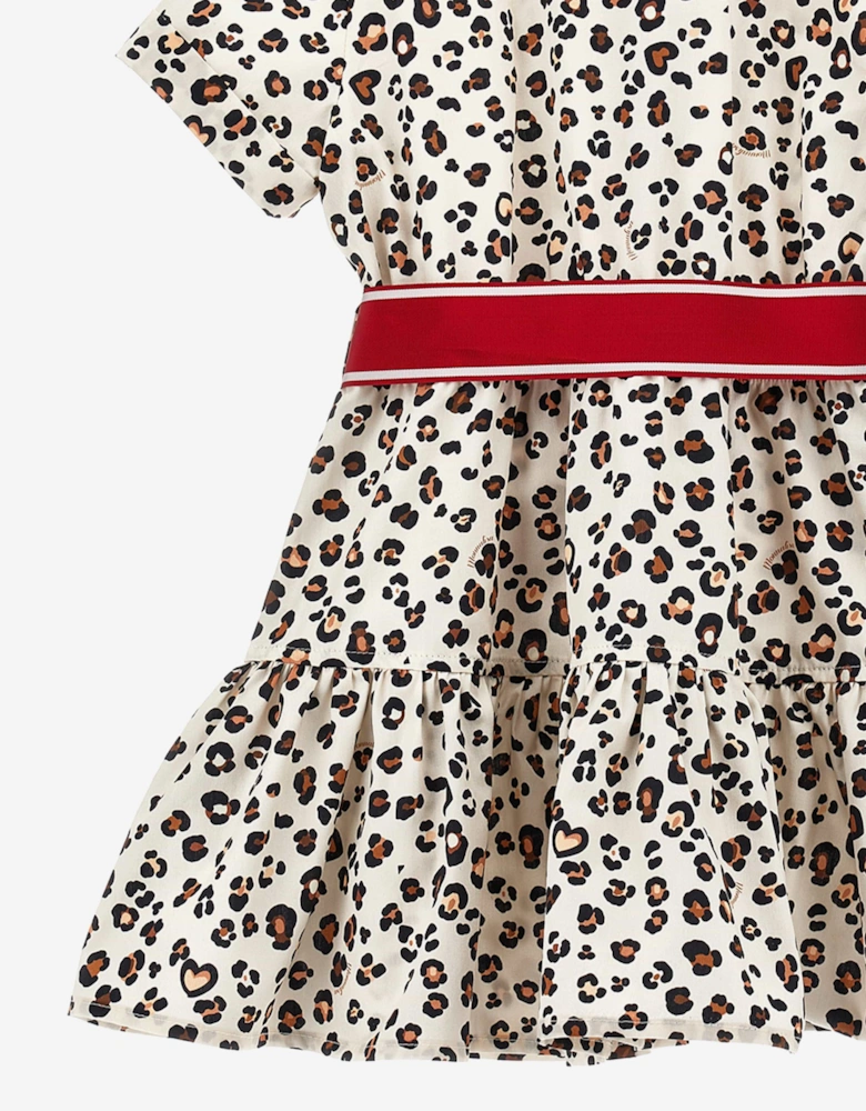 Girls Leopard Shirt Dress in Beige