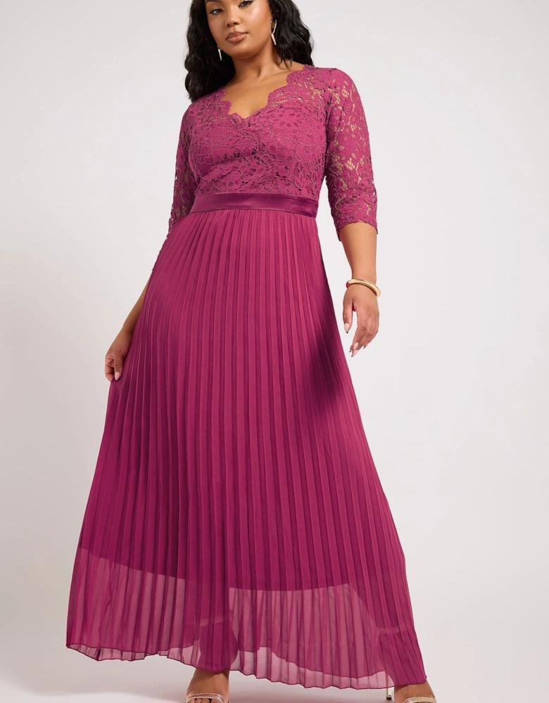 Lace Wrap Pleated Maxi Dress