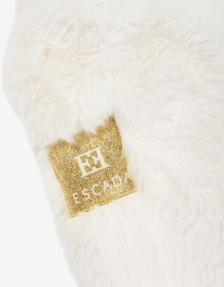 Girls Embroidered Logo Faux Fur Jacket in Ivory