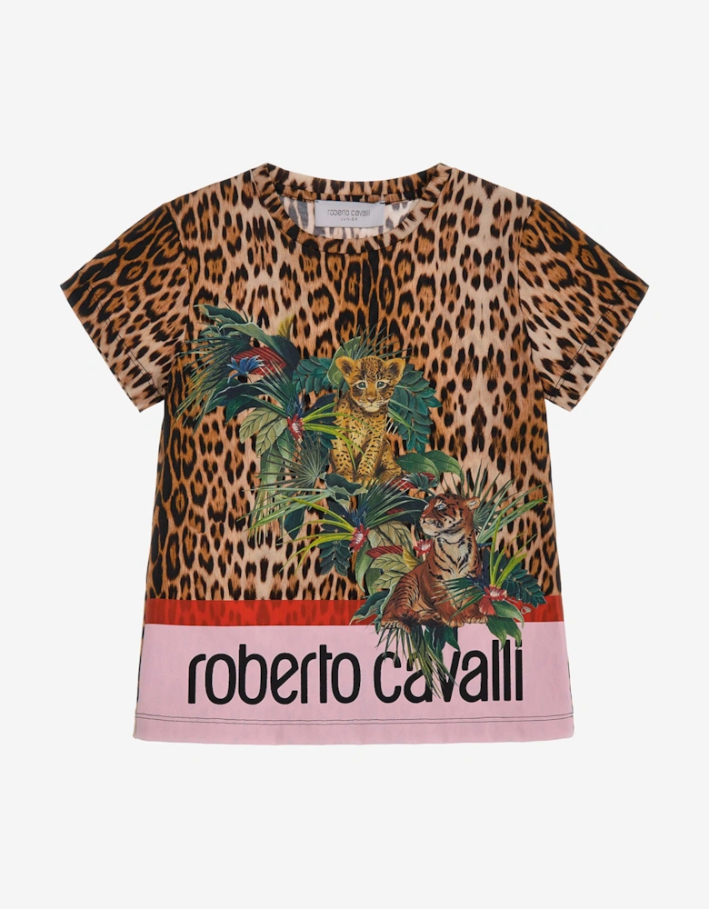 Girls Leopard Heritage T-Shirt in Brown