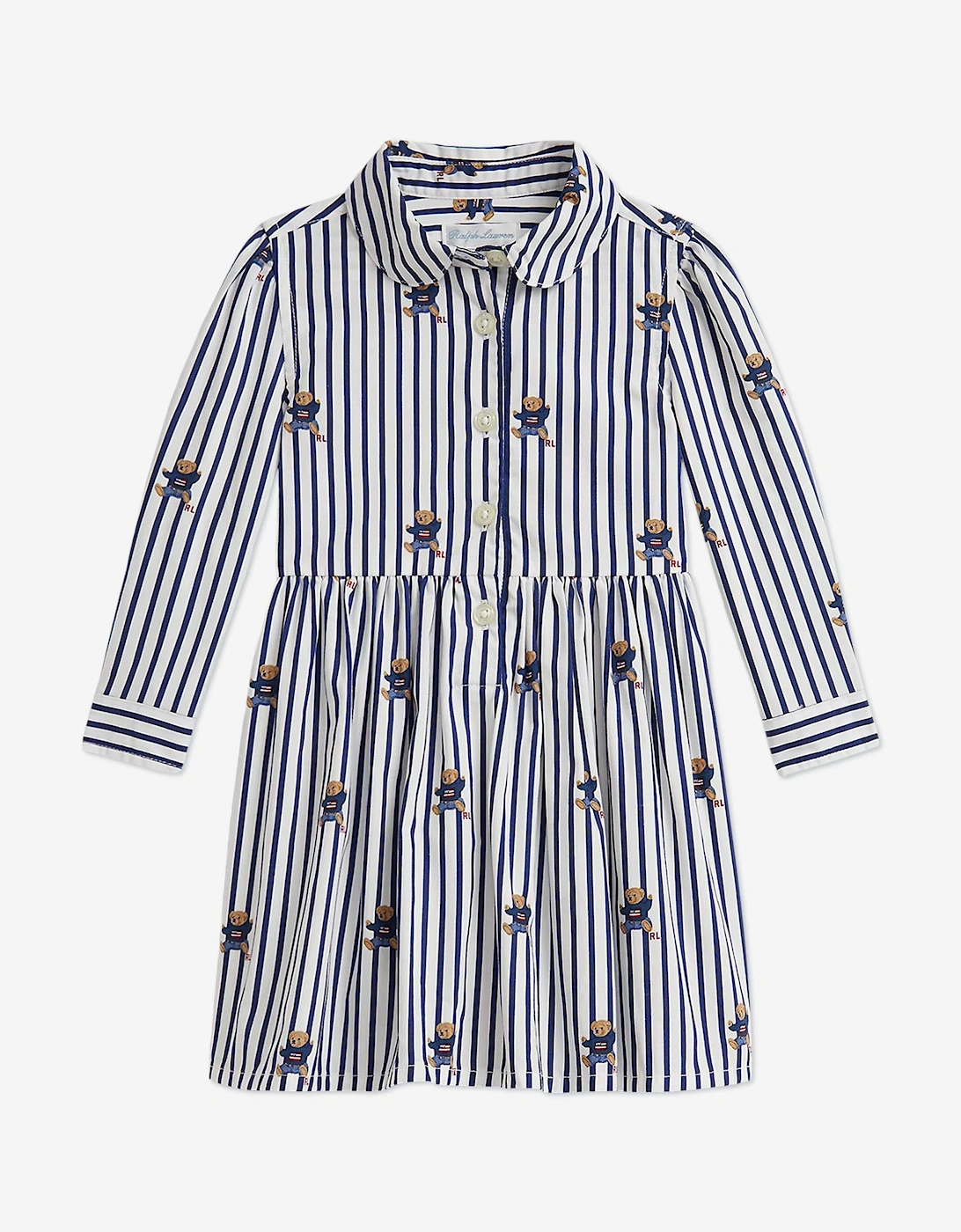 Baby Girls Striped Bear Shirt Dress in Navy