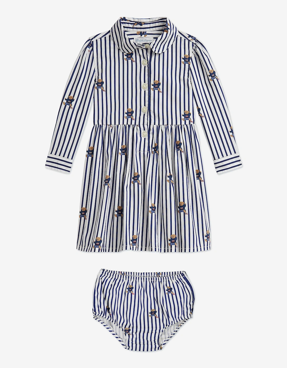 Baby Girls Striped Bear Shirt Dress in Navy, 6 of 5