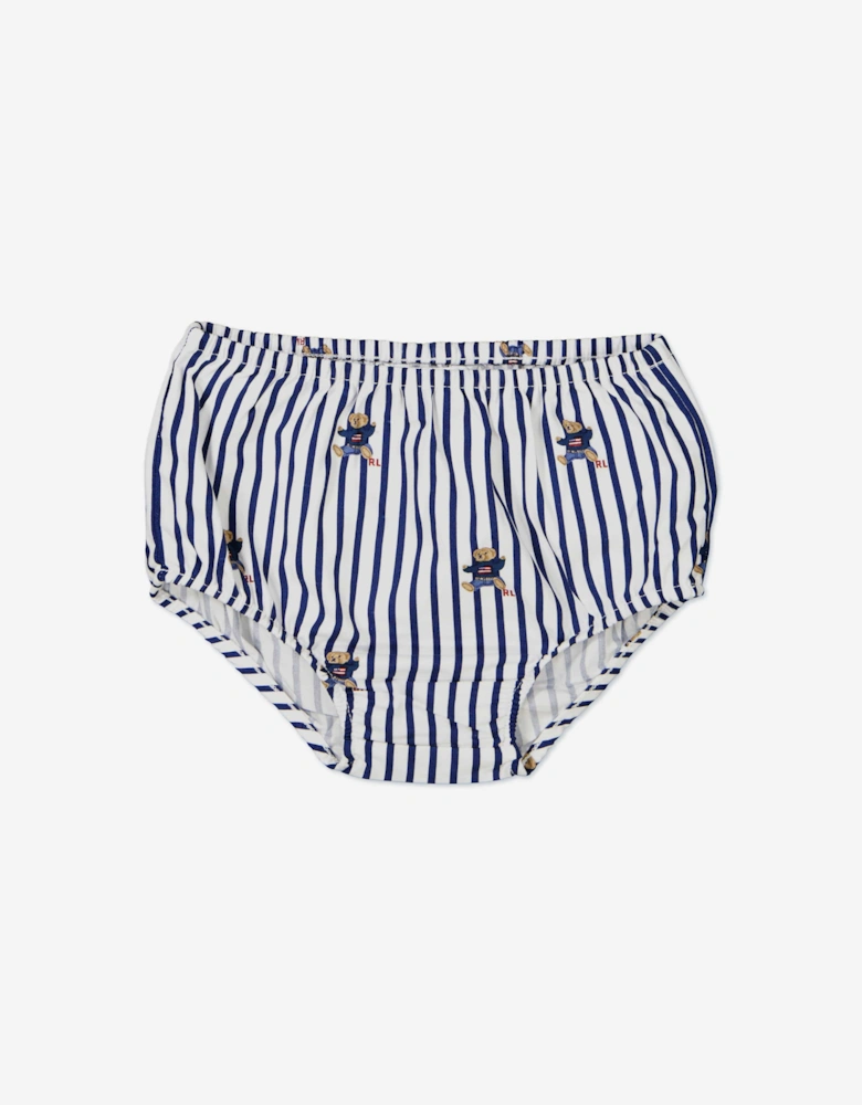 Baby Girls Striped Bear Shirt Dress in Navy