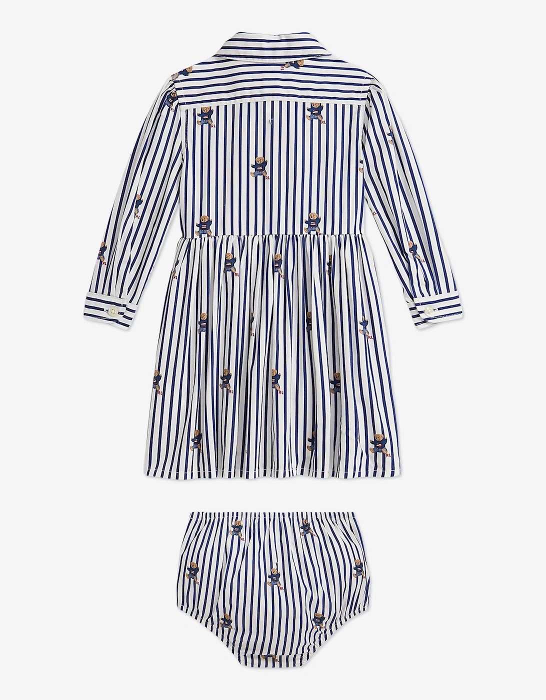 Baby Girls Striped Bear Shirt Dress in Navy