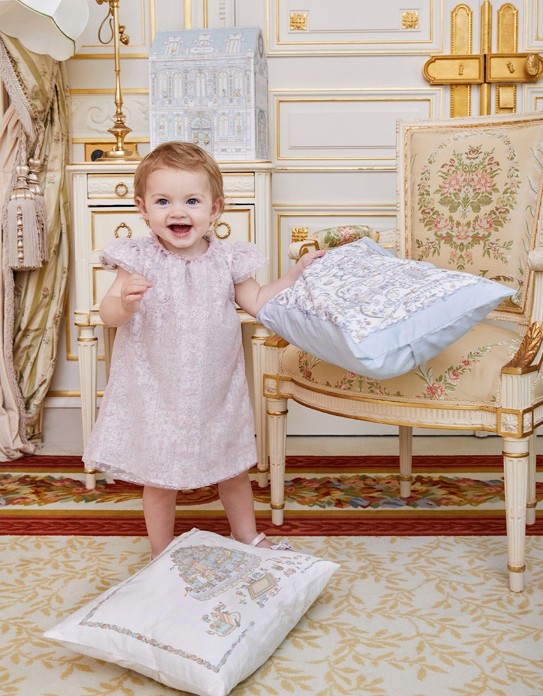 Baby Satin Toile De Jouy & Caitlin Wilson Cushion Cover in Blue (40 cm x 30 cm)