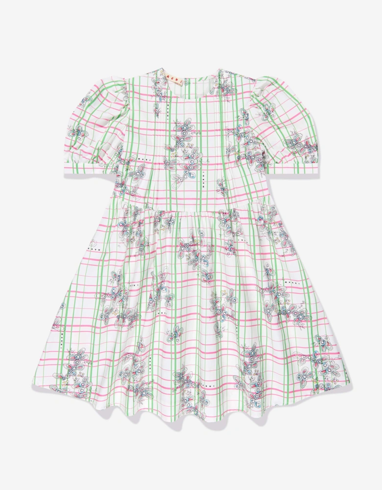 Girls Checked Floral Dress in Multicolour