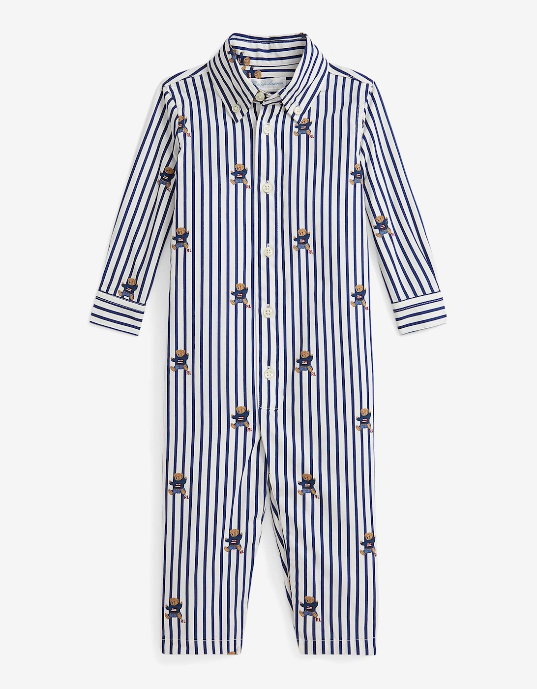 Baby Boys Striped Bear Romper in Navy, 6 of 5