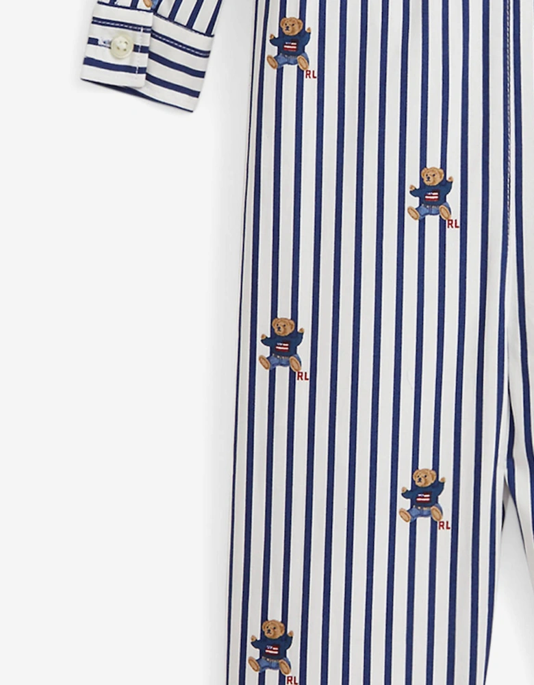 Baby Boys Striped Bear Romper in Navy