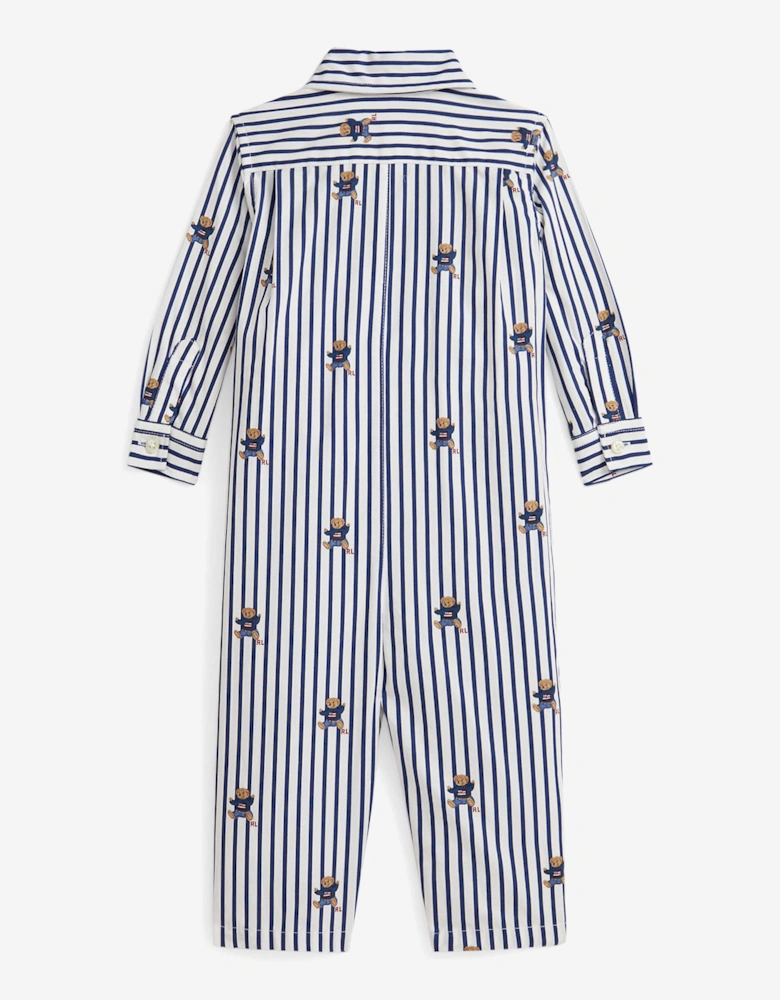 Baby Boys Striped Bear Romper in Navy