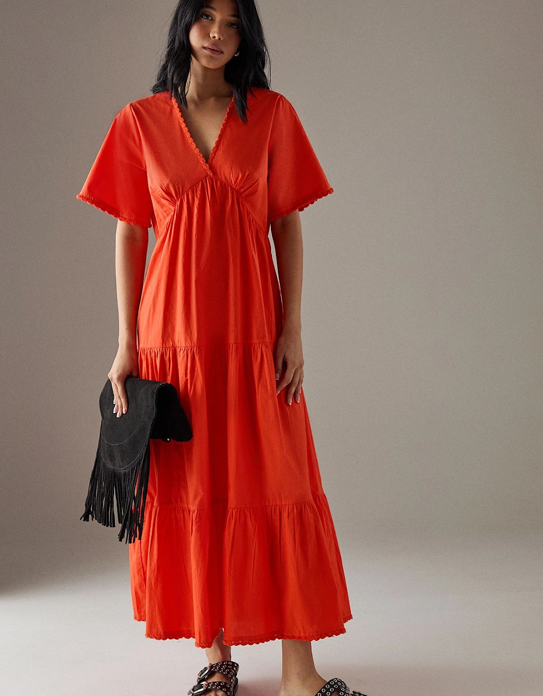 Poplin Whipstitch Trim Midi Smock Dress, 2 of 1