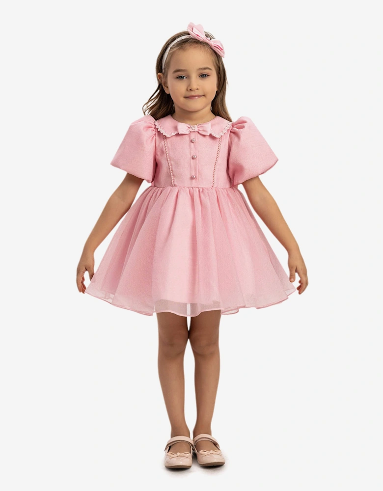 Baby Girls Pearl Detail Dress with Headband in Pink