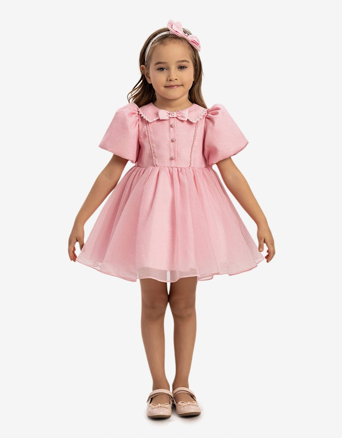 Baby Girls Pearl Detail Dress with Headband in Pink, 7 of 6