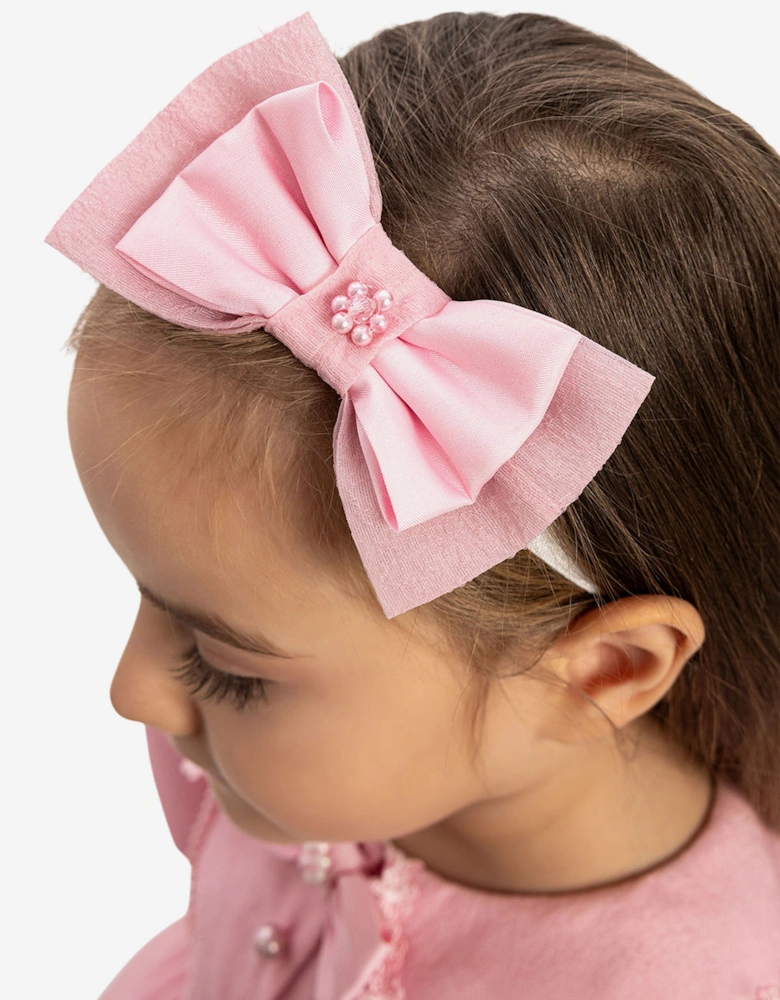 Baby Girls Pearl Detail Dress with Headband in Pink