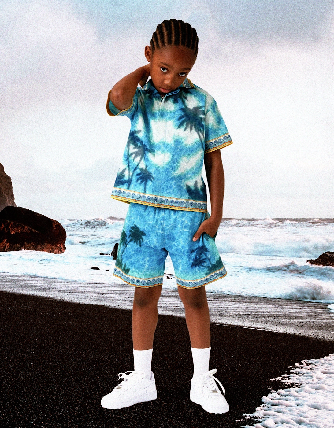 Boys Caustics Emblem Cuban Collar Shirt in Blue