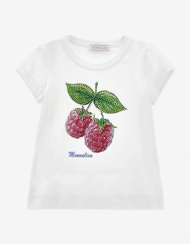 Girls Diamante Raspberries T-Shirt in White