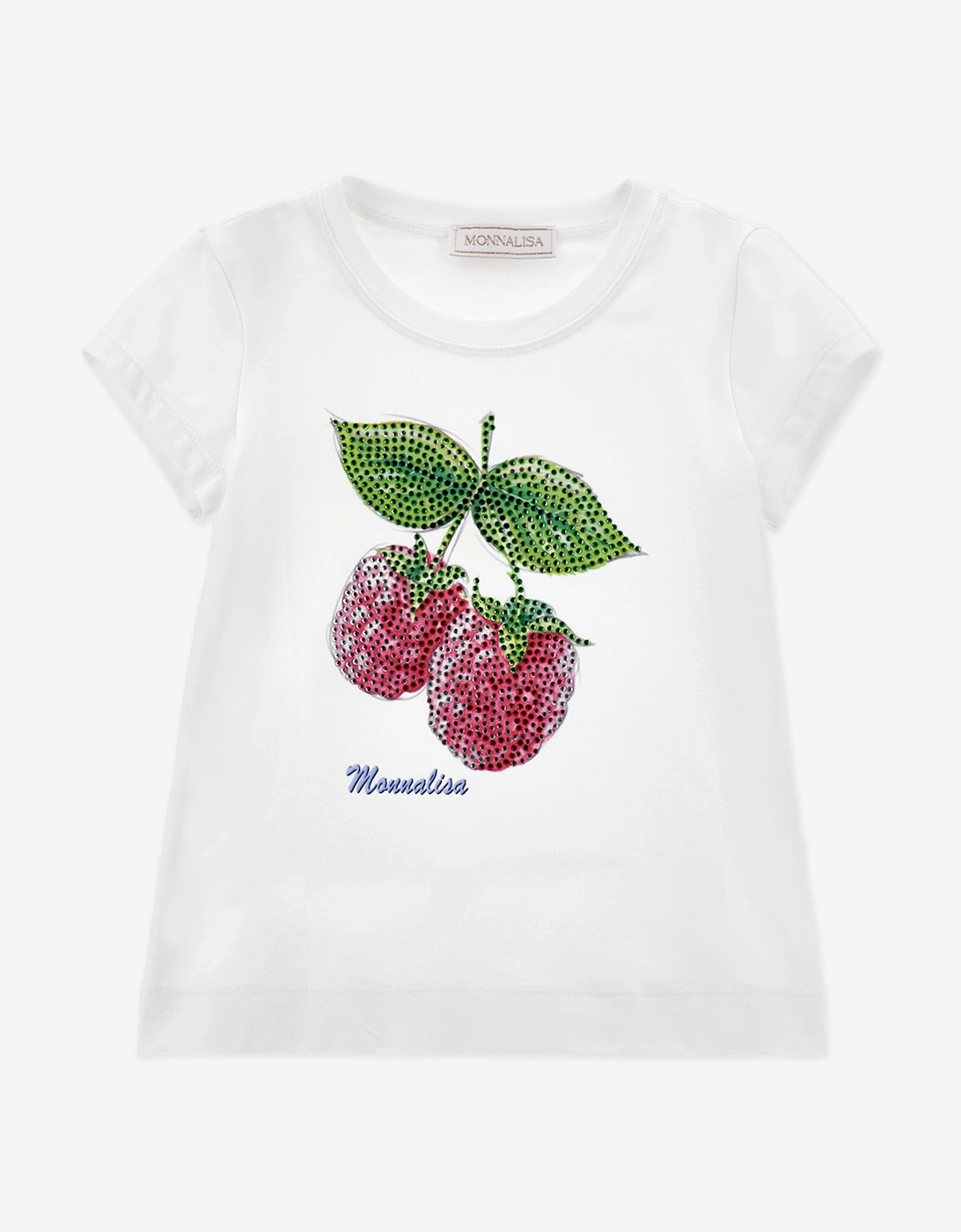 Girls Diamante Raspberries T-Shirt in White, 5 of 4