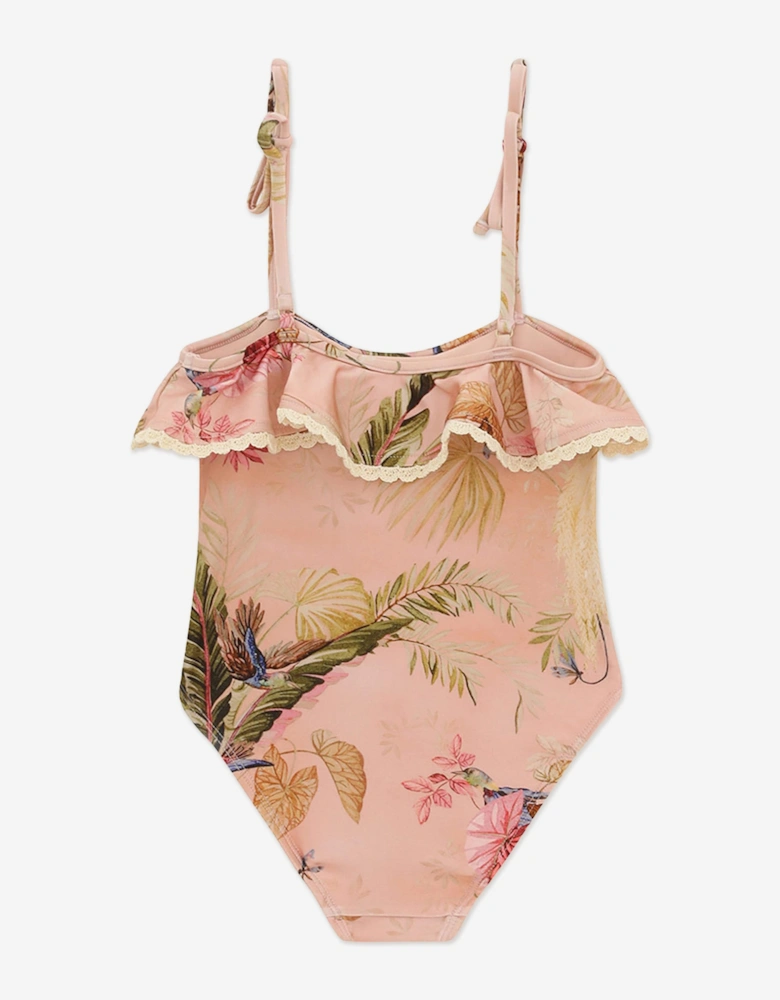 Girls Rhiannon Trim Frill Swimsuit in Pink