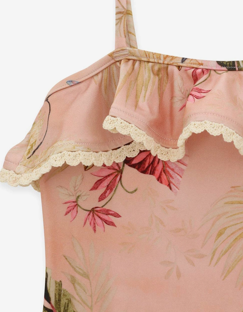 Girls Rhiannon Trim Frill Swimsuit in Pink