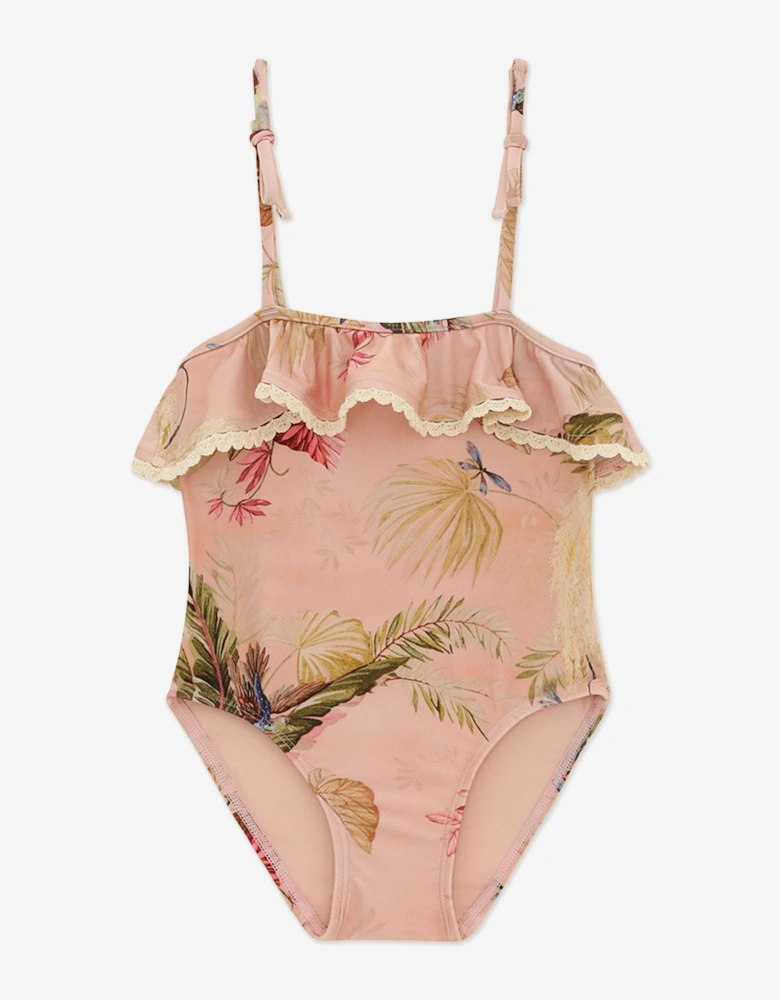 Girls Rhiannon Trim Frill Swimsuit in Pink