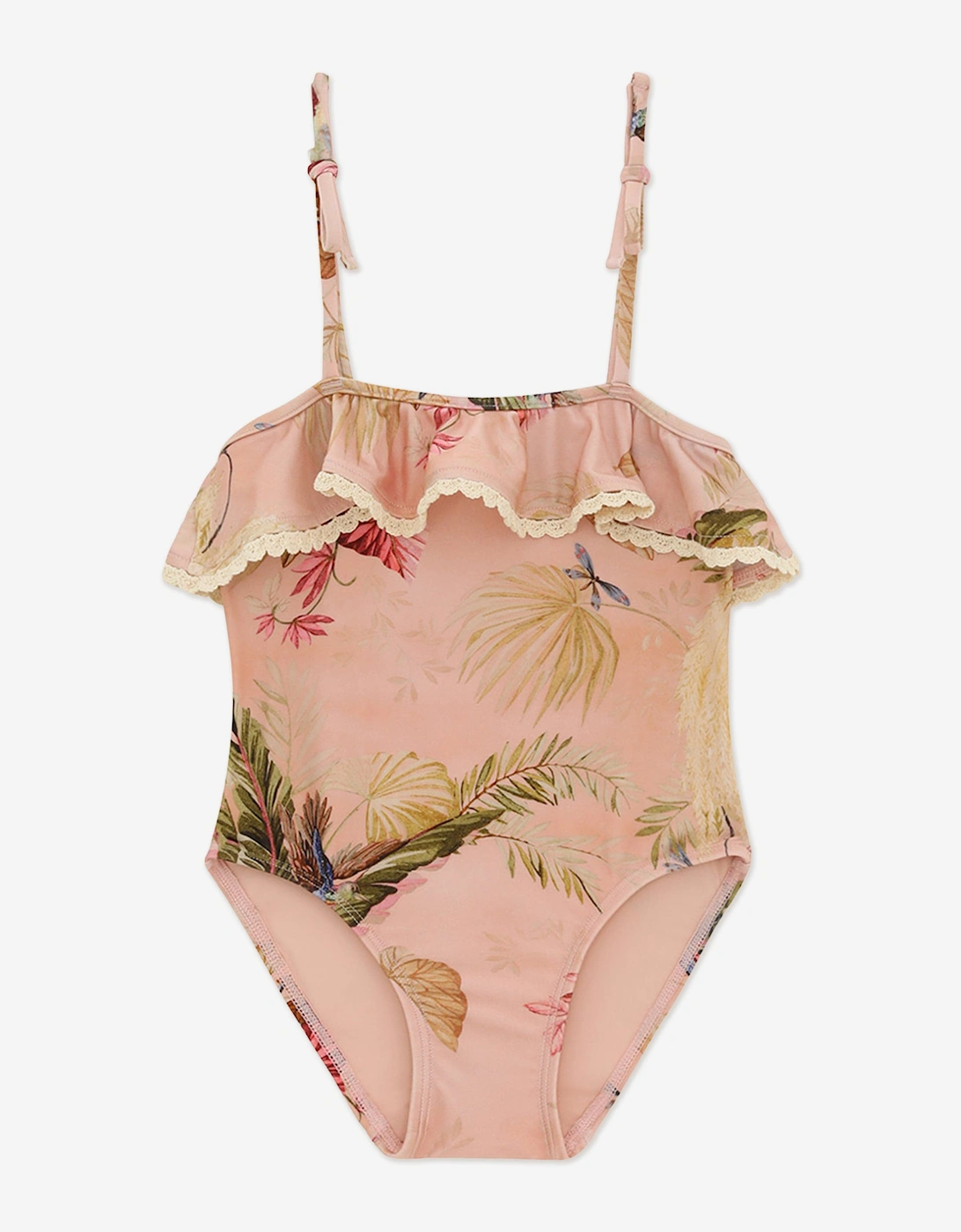 Girls Rhiannon Trim Frill Swimsuit in Pink, 5 of 4