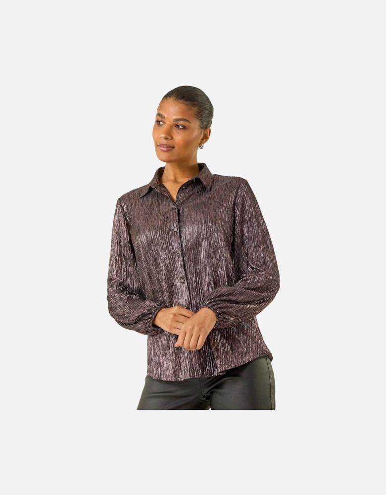 Foil Plisse Button Through Blouse