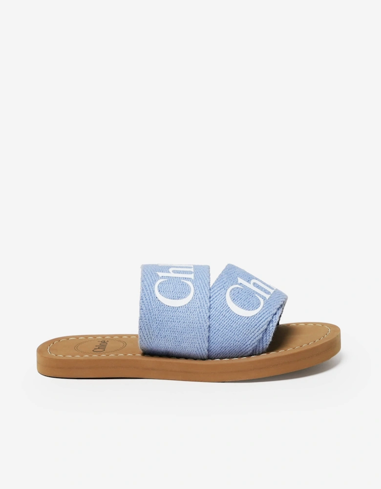 Girls Denim Logo Sliders in Blue