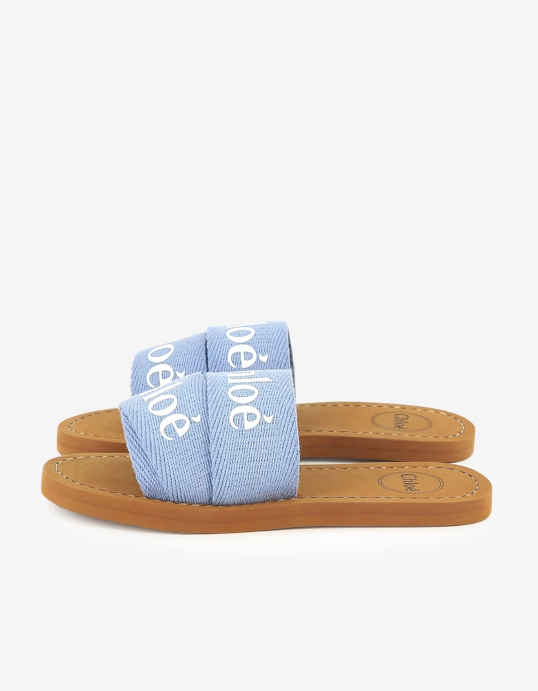 Girls Denim Logo Sliders in Blue