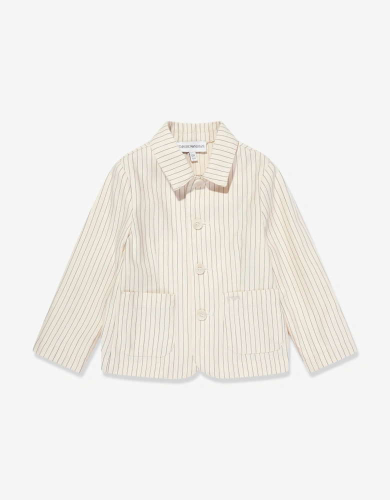 Baby Boys Striped Linen Jacket in Ivory