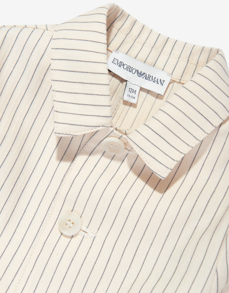 Baby Boys Striped Linen Jacket in Ivory