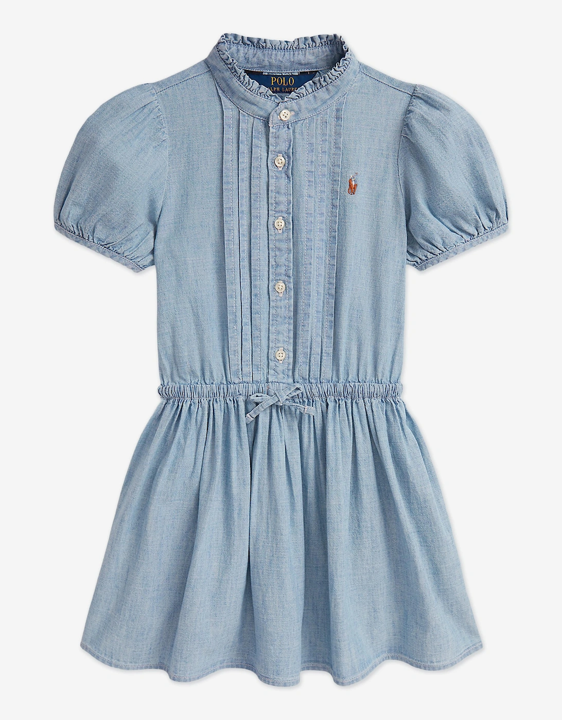 Girls Ruffled Chambray Dress in Blue, 6 of 5