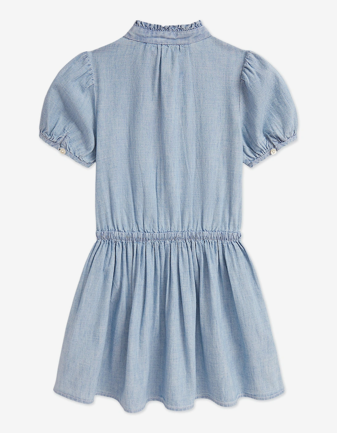 Girls Ruffled Chambray Dress in Blue