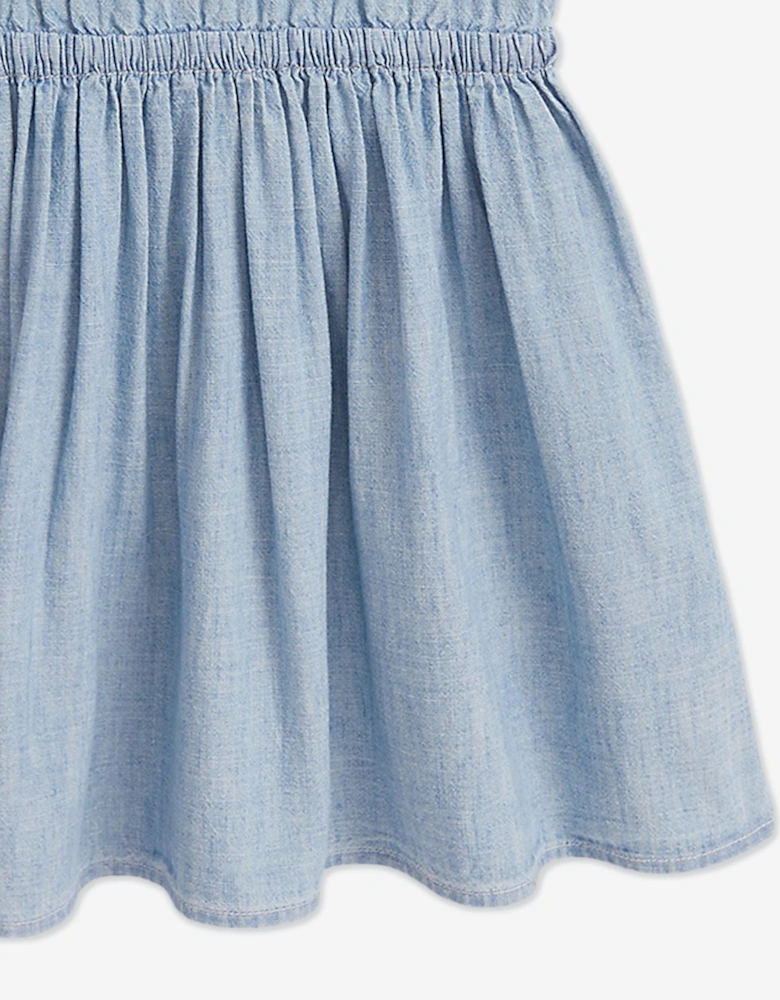 Girls Ruffled Chambray Dress in Blue