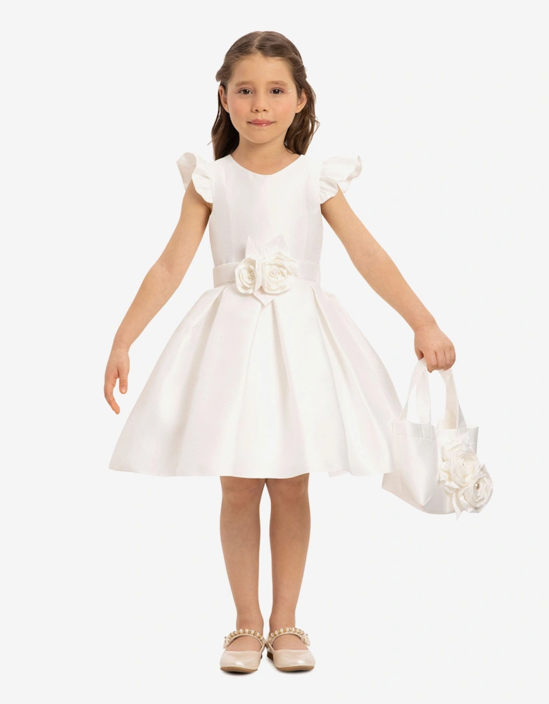 Girls Dress with Matching Floral Bag in White