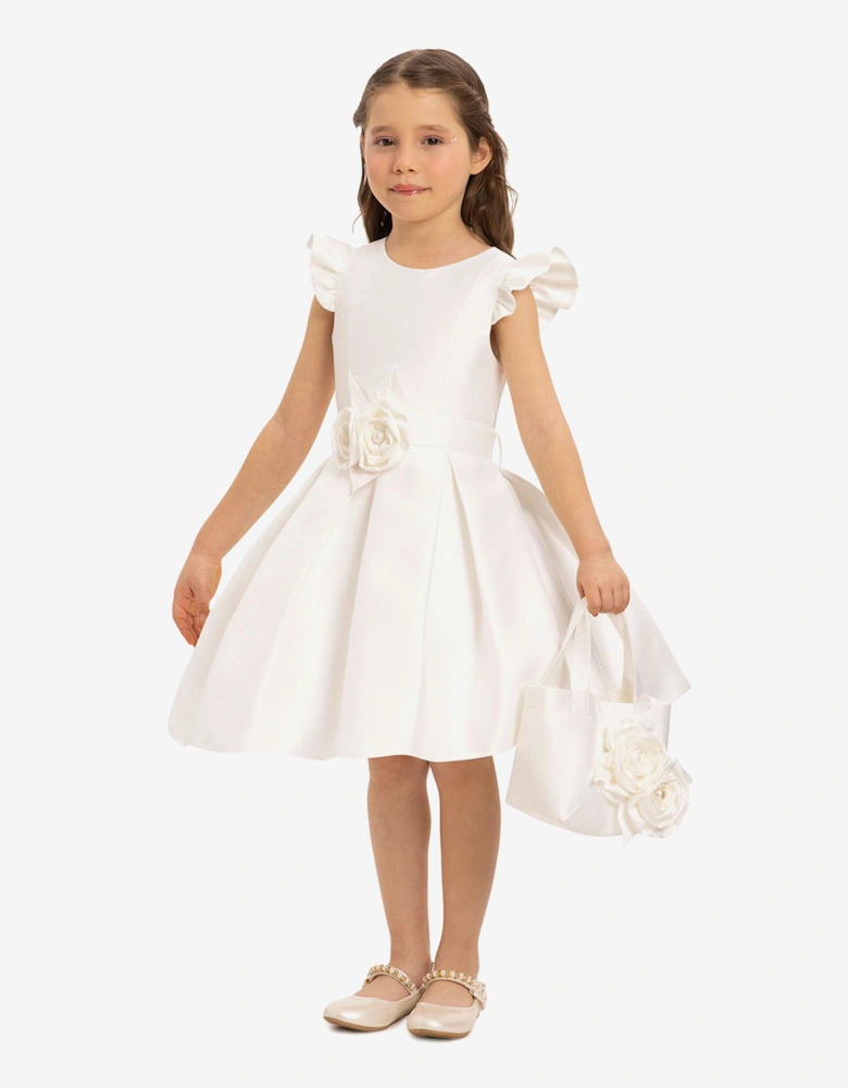 Girls Dress with Matching Floral Bag in White