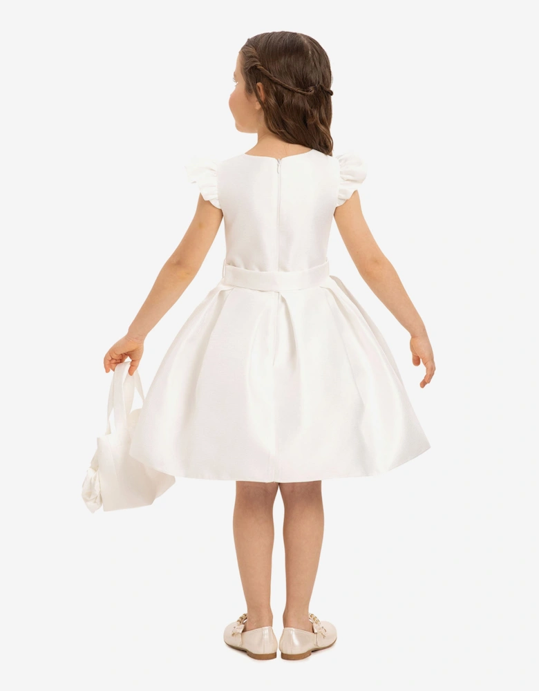 Girls Dress with Matching Floral Bag in White