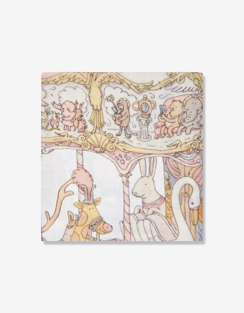 Baby Girls Carousel Swaddle And Satin Bib Gift Set in Pink