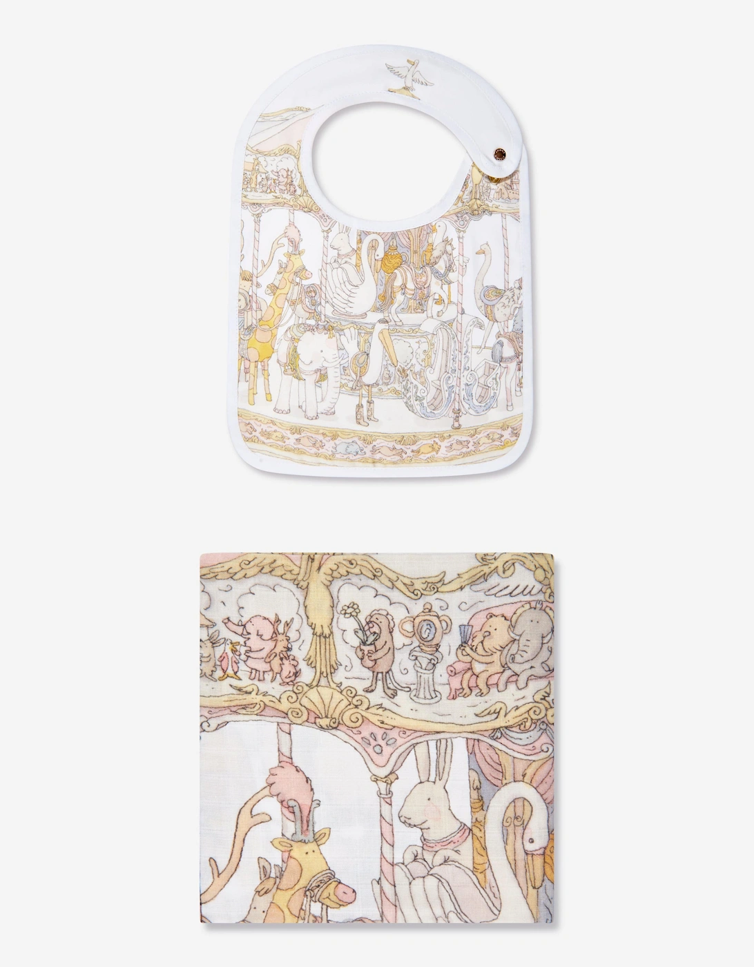 Atelier Choux Girl's Atelier Choux Baby Girls Carousel Swaddle And Satin Bib Gift Set in Pink