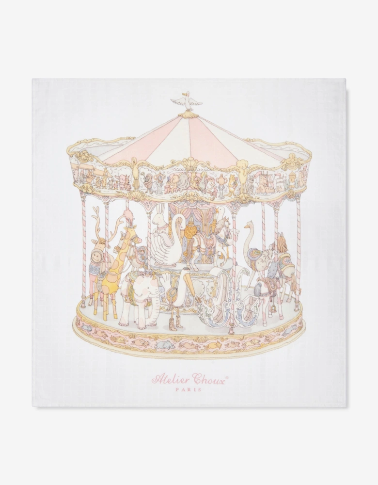 Baby Girls Carousel Swaddle And Satin Bib Gift Set in Pink