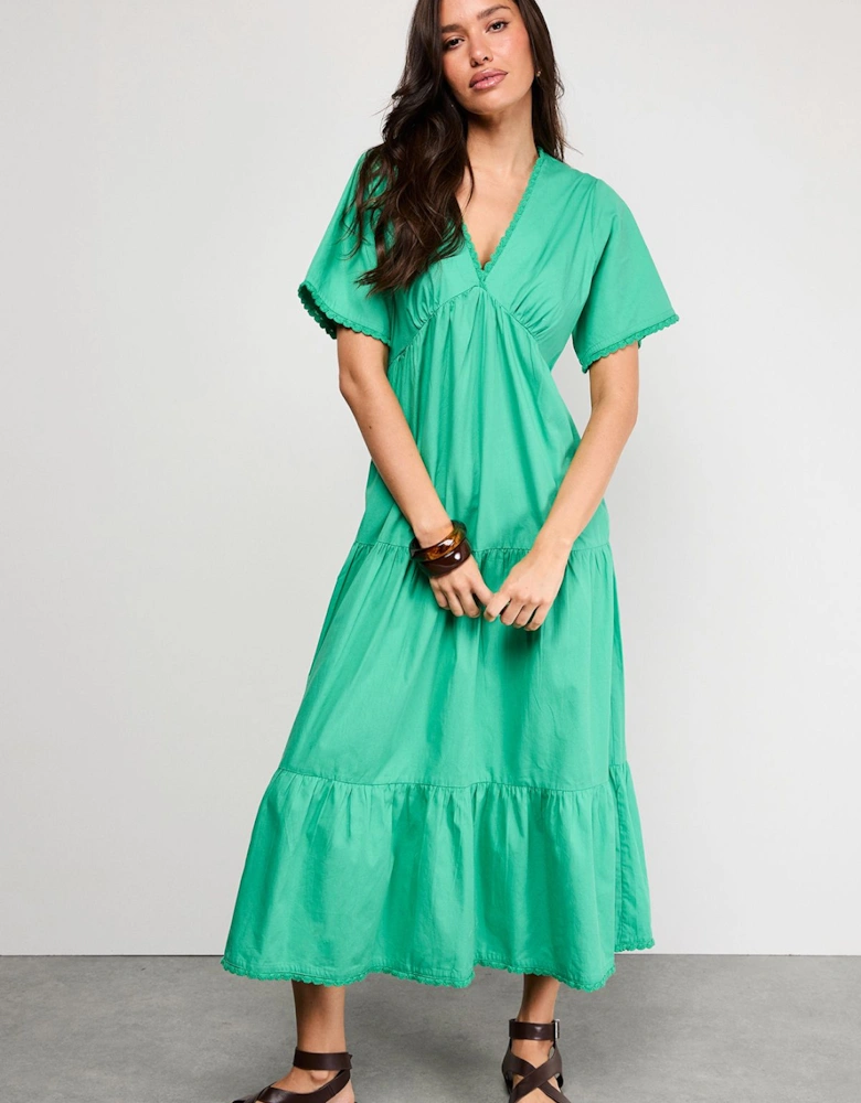 Petite Poplin Whipstitch Trim Midi Smock Dress