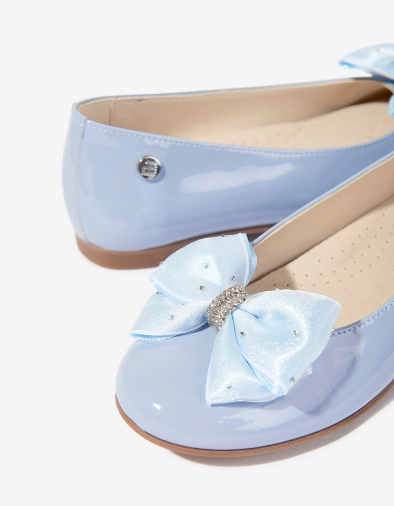 Girls Patent Leather Bow Ballerinas in Blue