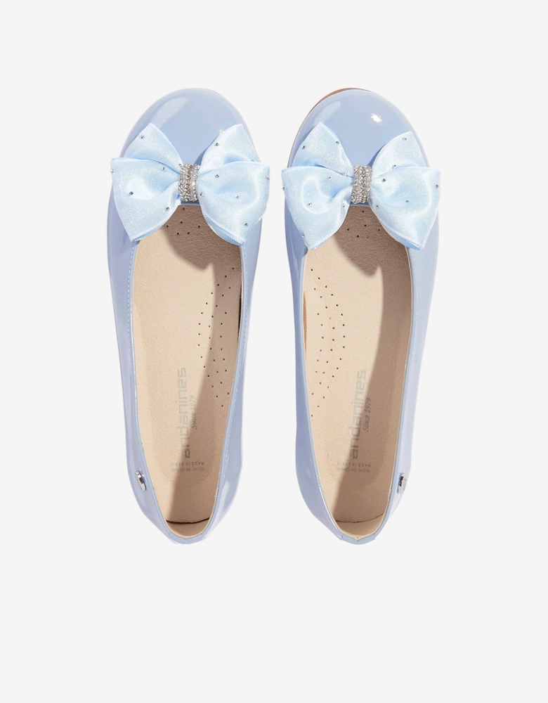 Girls Patent Leather Bow Ballerinas in Blue