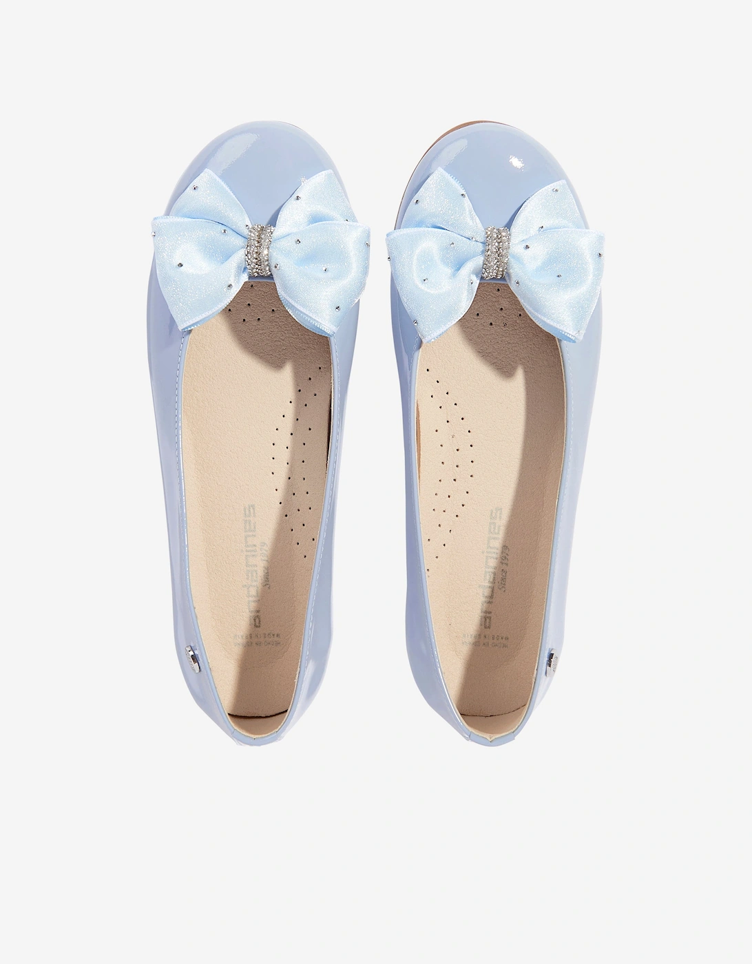 Girls Patent Leather Bow Ballerinas in Blue