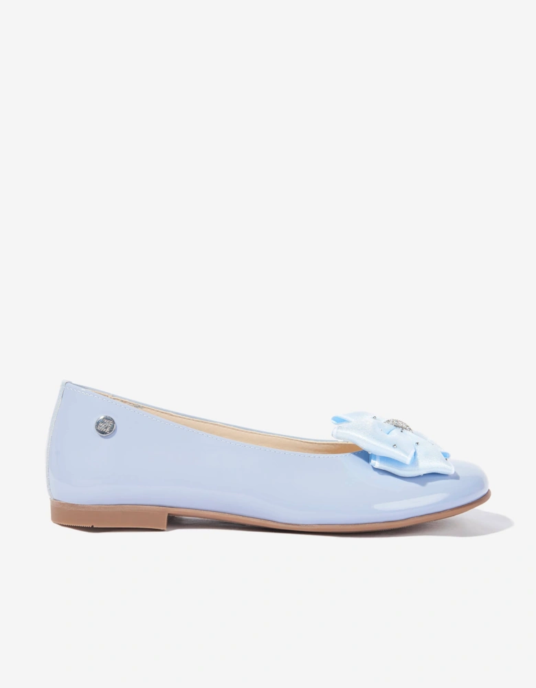 Girls Patent Leather Bow Ballerinas in Blue